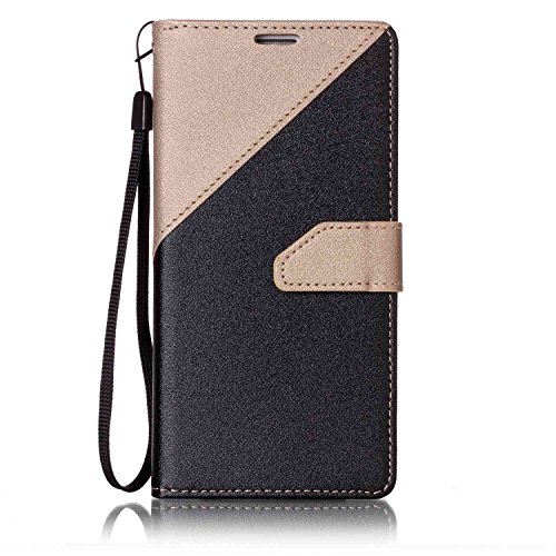 CaseHome Samsung Galaxy S7 Edge PU-Leder Etui (mit Frei HD Schirm-Schutz) Stilvoll Elegant Muster Gedruckt Entwurf Stoßfest Rutschfest Schutz Brieftasche Fall Abdeckung Schale Haut Stoßstange Magnetischer Flip Stand-Funktion mit Handschlaufe und Kreditkarten-Steckplätze Passen für Samsung Galaxy S7 Edge-Schwarz und Gold - 2