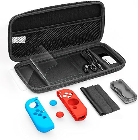 GameWill Traval Eva Bag and Accessories Kit for Nintendo Switch Joy-Con Include Screen Protector Joy-Con Armor Guards Thumb Caps Earbuds Cleaning Cloth