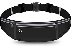 Yuexitech Running Belt Waist Pack, Ultra-Light Water-Resistant Fitness Belt with Adjustable Elastic Strap, Large Phone Pocket for iPhone 16/15/14 Pro Max up to 7.5″ Black