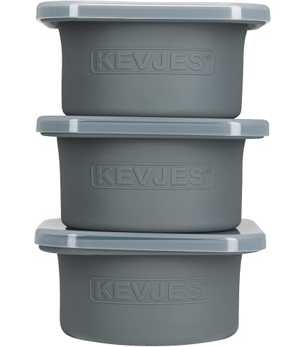 KEVJES Stapelbare Pizzateig-Behälter Aus Silikon – 6er-Set Mit Deckeln, Je 500 Ml, Mit Stahlrahmen & In 3 Farben (grün, Blau, Grau)