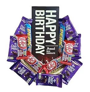 The Rich Box - Chocolate Gift Hamper - Amul Happy Birthday Chocolate, Dairy Milk, Kitkat, Perk. Chocolate Gift Hamper for Birthday Special for Wife, Husband, Boy Girl Friend.