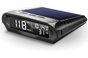 Car HUD Head Up Display Lechnical Solar GPS Speedometer,Car Wireless Solar Digital Speedometer with LCD Screen Overspeed Alarm KMH/MPH Time/Altitude/Temperature/Speed Display