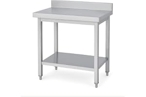 Arredo Chef Table en INOX avec dosseret pour Cuisine Professionnelle, Bar, hôtel, Restaurant, collectivité. (120 x 70 x h 95 cm)