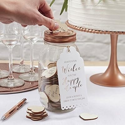 Ginger Ray Wishing Bocal et c?urs en bois Alternative livre d'or pour mariage ? Superbe Botanics
