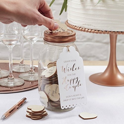 Ginger Ray Wishing Jar & Holz Herzen Alternative Hochzeit Gästebuch ? Schöne Botanics