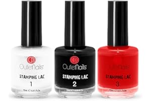 ON OUTLET NAILS Pack 3 Stamping Lac/Stamping Lac 15ml / Red + White + Black/Nail Stamping Deco/Decoración Uñas