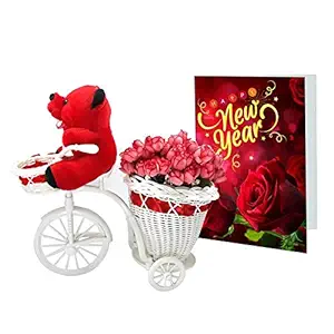 LOF New Year and Christmas Gift for Friends Girlfriend Best Wishes and Home Decoration Flower Basket Cycle with Greeting Card Teddy ST-04