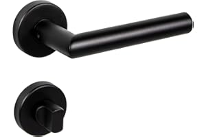 Gedotec Set di Maniglie per Porte in Acciaio Inox | CHAPO | 1 Set - Rosetta forma di L incl. viti | Nere opache maniglia per porta su rosetta rotonda | WC - Bagno | Maniglia per porta antica vintage