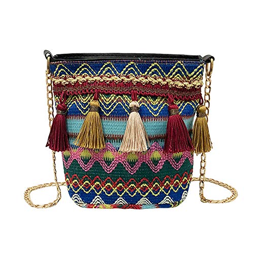 HuaMore Vintage Women Weaving Tassel Shoulder Bag Messenger Bag Crossbody Bag Beach Bag