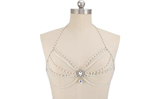 Flovel Boho Layered Chest Chain Pearl Beaded Body Chain Rhinestone Wedding Bra chain Body Jewelry for Women and Girls