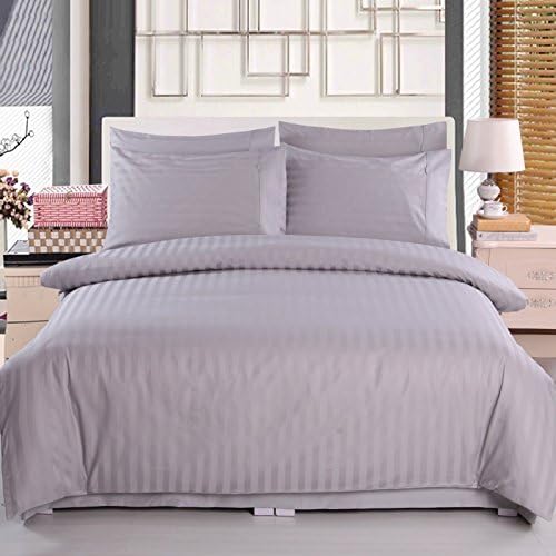 3 PCs Duvet Set ( 1 Zipper Closer Duvet cover &amp; 2 Pillowcase) Egyptian Cotton 1000-Thread-Count Finest Quality Durable Sateen Finish Comfortable British Choice Linen, (Light Grey Stripe, UK King )