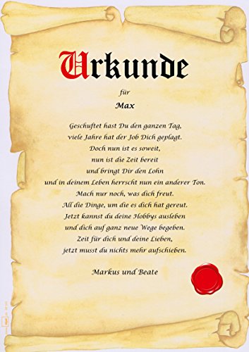 Ruhestand Urkunde persönliche Geschenk Karte zur Rente Abschied Berufsleben Pergament div. A4 Papier Motive - 3