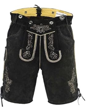 German Wear, Kurze Trachten Lederhose Trachthose wildleder mit Hosenträger Schwarz