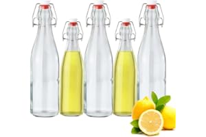 Szfanyangxuan 5-Pack Swing Top Glass Bottles (3x500ml + 2x250ml) with Airtight Stoppers - Clear Flip Top Bottles for Beer, Kombucha, Oil, Vinegar, Home Brewing & Beverages