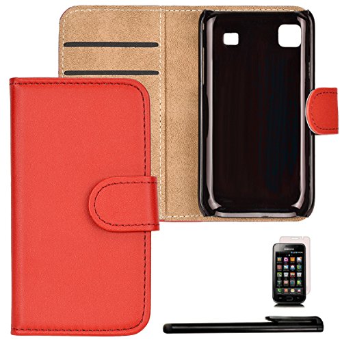 4in1 Billetera Funda para   - Samsung Galaxy GT-i9000 S Plus i9001 - Carcasa con Cierre magn  tico y Funci  n de Soporte  en Rojo   1x Protector de pantalla   1x L  piz
