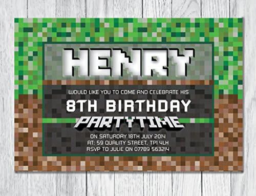 10x Personalised Children's Party Invites with Envelopes. Game Theme