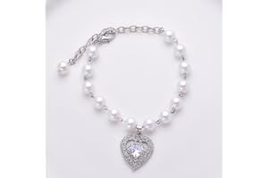 LtuzPet Dog Pearls Collar with Diamond Heart Pendant Adjustable Cat Necklace Jewelry Collar for Small Dogs Cats