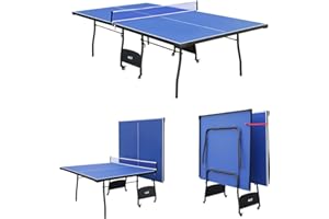 HOMELIKESPORT 9FT Table Tennis Table Folding Professional Full Size Ping Pong Table Rollaway Table Indoor Blue 274x152x76 CM