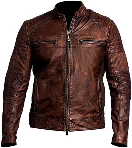 Best Jackets Cafe Racer Distressed Brown Men's Vintage Genuine Leather Biker Jacket (L- Suitable For 43-44 inches Chest)