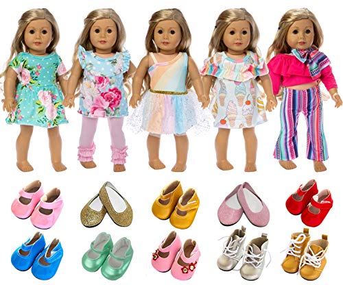 ZITA ELEMENT 18 Pouces American Doll Vêtements et Accessoires 5 Tenues et 2 Chaussures (Style Aléatoire) pour Poupées de 18 Pouces (45 - 46 cm)
