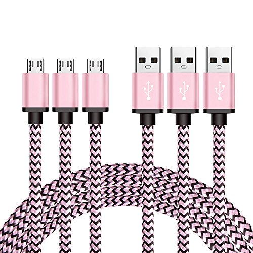 Micro USB Kabel Nylon, BeneStellar (3 Pack 3m) High Speed USB 2.0 A Male auf Micro B Synchronisations und Ladekabel für Android, Samsung, Huawei, HTC, Sony, Nexus, Xiaomi und mehr (Rosa 3m)