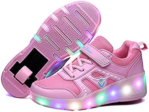 Kids Shoes With wheels LED Skateboard Shoes Mesh Roller Skates Shoes wheels Shoes Sport Shoes Sneakers Running Trainers With Rollers For Boys Girls Pink 38