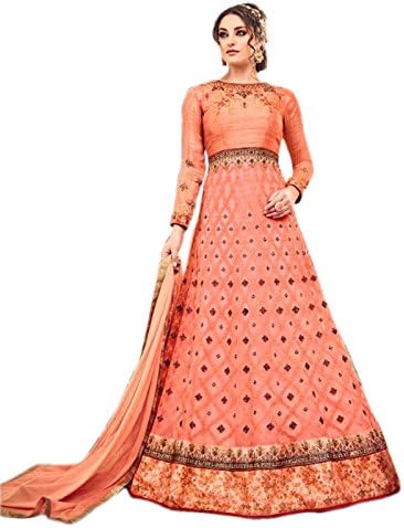 Shoppingover Indian Latest Fashionable New Stylish Designer Party Wear Bollywood Dress-Peach Color