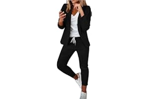 JUANMAO Tailleur Femme Ensemble Pantalon Et Veste Chic Et Elegant Costume Travail Décontracté couleur unie Pantalon Avec cordon Blazer Tailleur Femme 2 Pièces Slim Fit One Button Blazer Tailleur Pas Chers