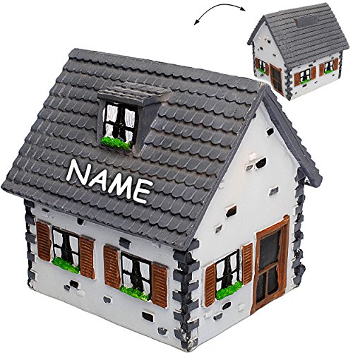 alles-meine.de GmbH große Spardose -  Traumhaus - Haus / Einfamilienhaus - Dach GRAU  - inkl. Name - stabile Sparbüchse - aus Kunstharz / Polyresin - Sparschwein - für Kinder &..