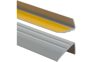ProfiPVC Perfil de PVC 50mmx25mm, 80 cm - autoadhesivo de borde para escaleras en Forma de L, Tiras antideslizantes para peldaños, Esquina para cantos - Cantonera Protector, Gris