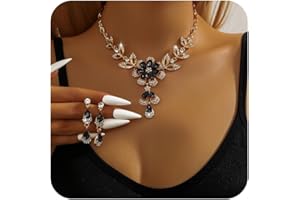 TTPSRY Jewelry Set for Women Crystal Flower Necklace Earrings Teardrop Rhinestone Cluster Statement Necklace Dangle Earrings Sets for Weddings Birthdays and Special Occasions Jewellery