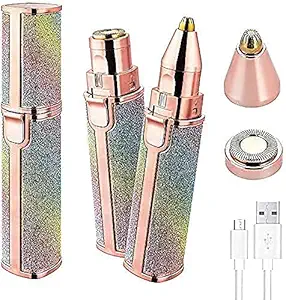 TrendzsMart Portable Eyebrow Trimmer Rechargeable 2 in 1 , Upper Lip, Nose, Face, Underarms, Unwanted Hair Remover Shaver, Epilator for Girls with Light (Multicolor)