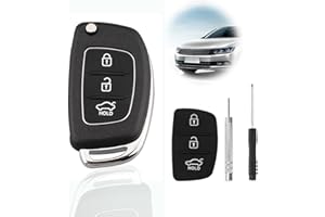 SPTwj Car Key Fob Case Compatible with Hyundai i40 i20 i30 i10 ix20 ix30 ix35 ix45 ix55 Santa Fe Tucson Elantra Accent with 3 Buttons Rubber Pads Remote Control Key Cover Shell Replacement