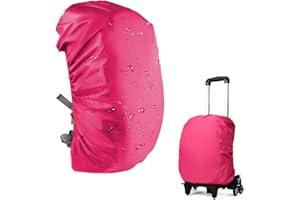 YAFLUG 1 Pièces Protection Pluie Sac À Dos Avec Bandes Réfléchissantes, Housse De Pluie Imperméable Pour Sac À Dos, Sac D'École Pour Enfants Cartables Et Aux Valises À Roulettes(Rose rouge,B)