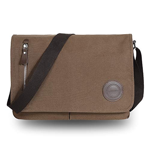 Preisvergleich Produktbild VENTCY Schultertasche Herren Canvas Umhängetasche Männer Messenger Bag Kuriertasche Laptoptasche Arbeitstaschen für Studenten Büro Braun