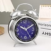 Valkyrie Flowing Second Large Size Nostalgic Analog Alarm Clock - High Sound Gift Clock Blue with Phosphor Light Alarm
