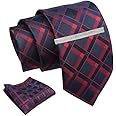 Axlon Blue Geometric Checkered Tie For Men – Formal Ties Set With Pocket Square & Tie Pin Clip For Mens, Silk Neckties Gift Sets For Men’s (AXNW16)