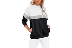 BUHIM Sweatshirt Damen Pullover Rundhals Langarmshirt Herbst Winter Farbblock Pulli Baumwolle Casual Langarm Oberteile Tops mit Taschen