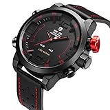 Uhr,Herrenuhren,Luxus echtes Leder Band LED Analog Digital Japanisch Quarz-Armbanduhr,Zwei Zeitzonen zeigen Multifunktions-Sport-Mode-Uhren für Männer an