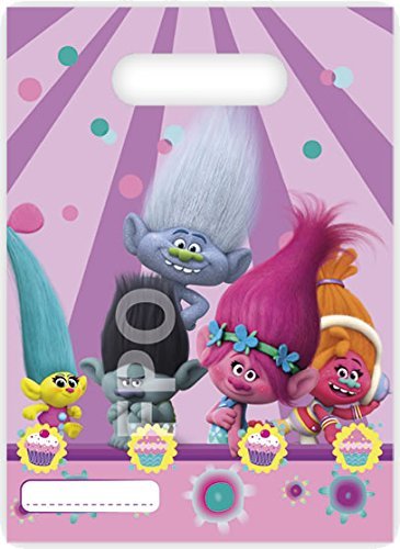 Pack of 6 Party Gift Bags with Trolls Design for Children&rsquo;s Birthday Parties or Themed Parties