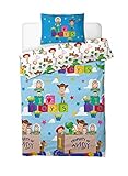 Toy Story 4 Housse de Couette Une Place pour Fille ou Garçon Avec Motif Personnages Jouets de Toy Story Woody Jessie Buzz Alien Rex, Parure de Lit Enfant avec 1 Taie, Cadeau Enfant