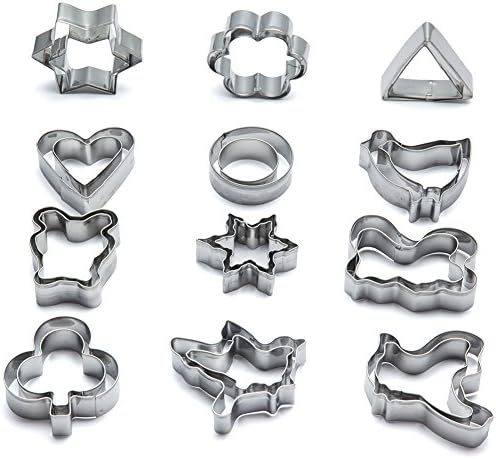 24 Pieces Christmas Cookie Cutters Set (Animal, Flower, Round, Triangle, Hexagon Star, Snow, , Snow Shapes ) for Kids Stainless Steel Material by KAISHAN
