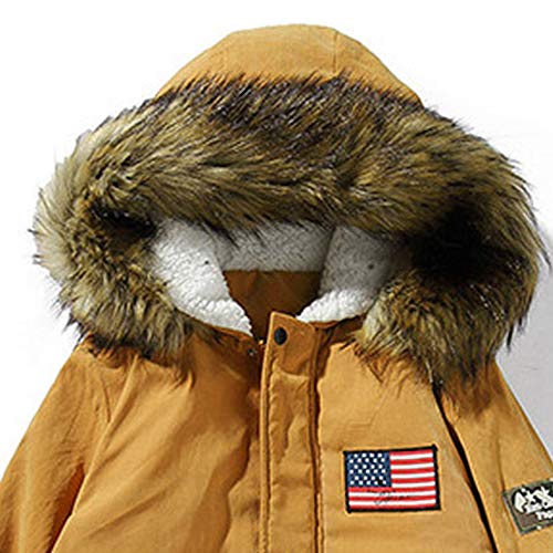 Hffan Herren Große Größen Coat Casual Jacke Winterjacke mit Pelzkragen Langarm Warm Jacken Herrenjacke Sportjacke Freizeitjacke Cardigan Kapuzenjacke Übergangsjacke(Gelb,Large)