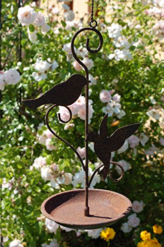 Vogeltränke zum hängen Futterstelle aus Metall für Vögel mit 2 Vögeln Braun Wasserschale Rostfarben - 2