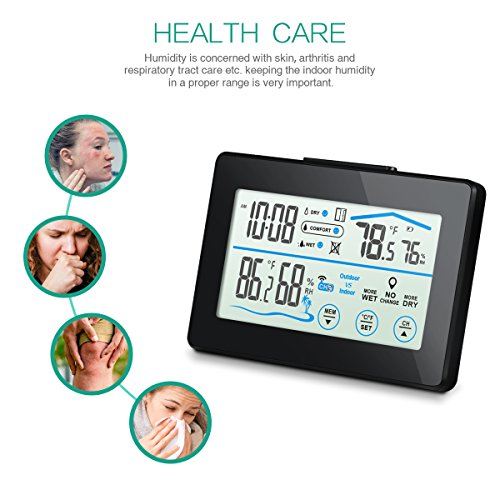 Oria Weiße Hintergrundbeleuchtung Thermometer mit Indoor und Outdoor Feuchtigkeit Display & LCD – Touchscreen - 5