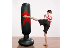 Sac de Frappe Gonflable, Hillylolly Sac de Boxe Gonflable Enfant, Sac Gonflable de Boxe Enfant, Sac de Frappe Autoportant, Sac de Frappe Karaté, Sac de Frappe Gonflable sur Pied - 160 cm - avec Base