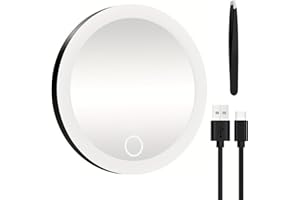 Zephylix Miroir grossissant avec lumière, miroir de voyage 30x LED grossissant avec 3 ventouses et support de table à 360° Noir