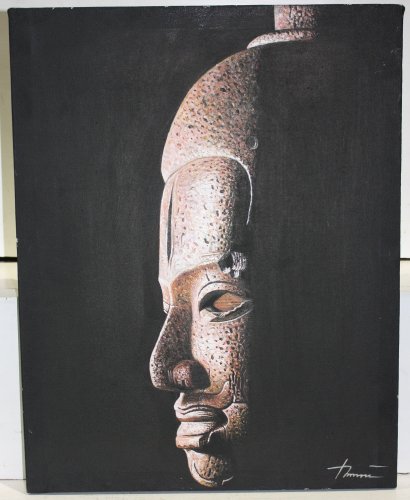 Farang Original Buddha face painting, Khmer style, side view, 50cm x 40cm