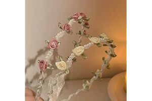 JOZMMZEOOA Rose Blumenkranz Haarband,2 Stücke Perlen Hair Accessories Rosa Beige Blumen Kopfschmuck Damen Haarreif Dirndl Kleinen Rosen Blumen Kopfschmuck,für Partys Feste Hochzeiten Reisen