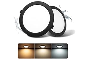 Grebeam pack 2 Downlight LED Techo Empotrable 24W (230W) Slim, Negro, Panel Redondo Empotrado, Placa Extraplana 2200 lúmenes, Corte techo 185-210mm, Luz Seleccionable 3000K-4000K-6000K (3CCT)